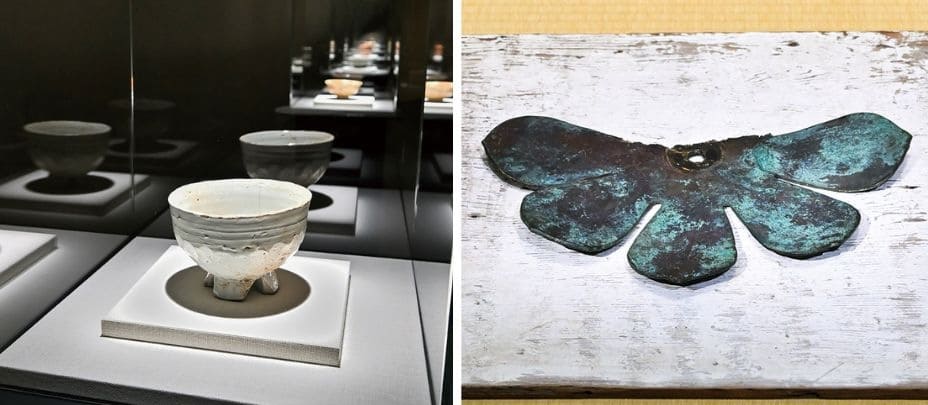 展示ケースと伝法隆寺金堂伝来 金銅製蓮弁